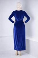 Tesettür giyim LACİVERT ALVİNA KEMERLİ KADİFE ABİYE ELBİSE T 50282