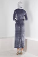 Tesettür giyim GÜMÜŞ ALVİNA KEMERLİ KADİFE ABİYE ELBİSE T 50282