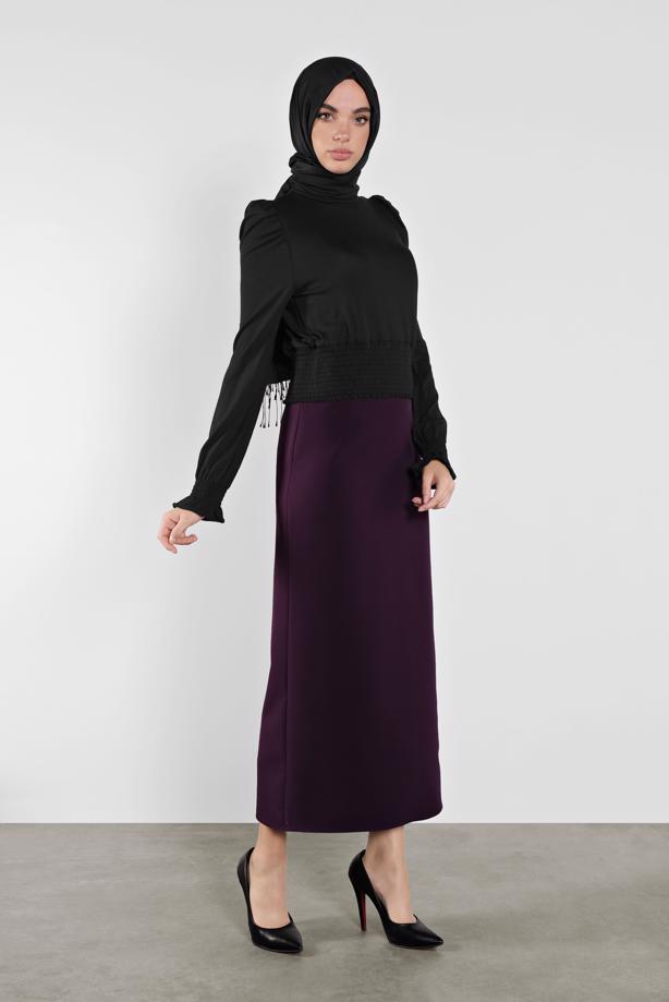 Hijab clothing BLACK ALVİNA ELASTIC WAIST BLOUSE 41209  - TRENDTESETTÜR