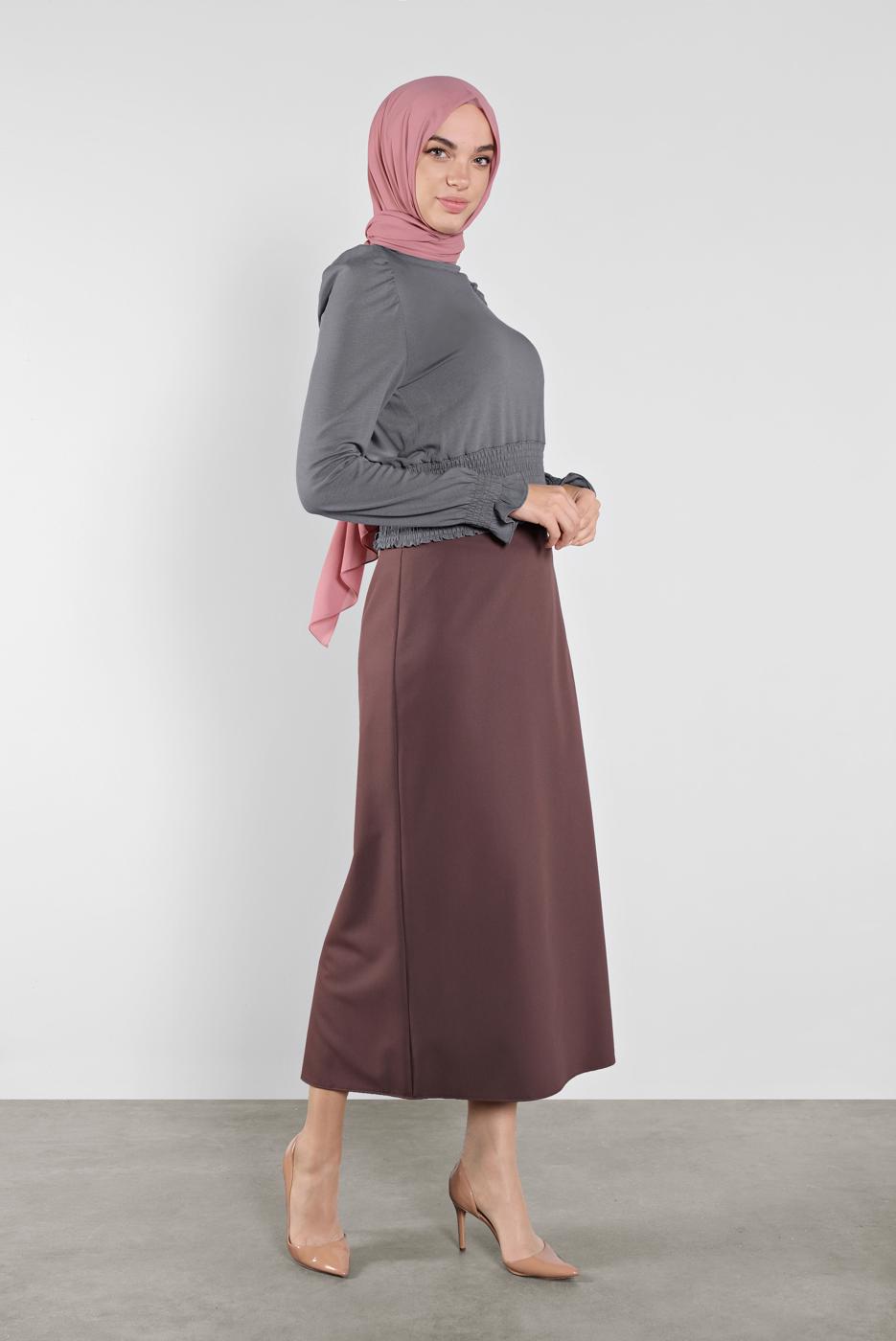 Tesettür giyim GRİ ALVİNA BEL KISMI LASTİKLİ BLUZ 41209	