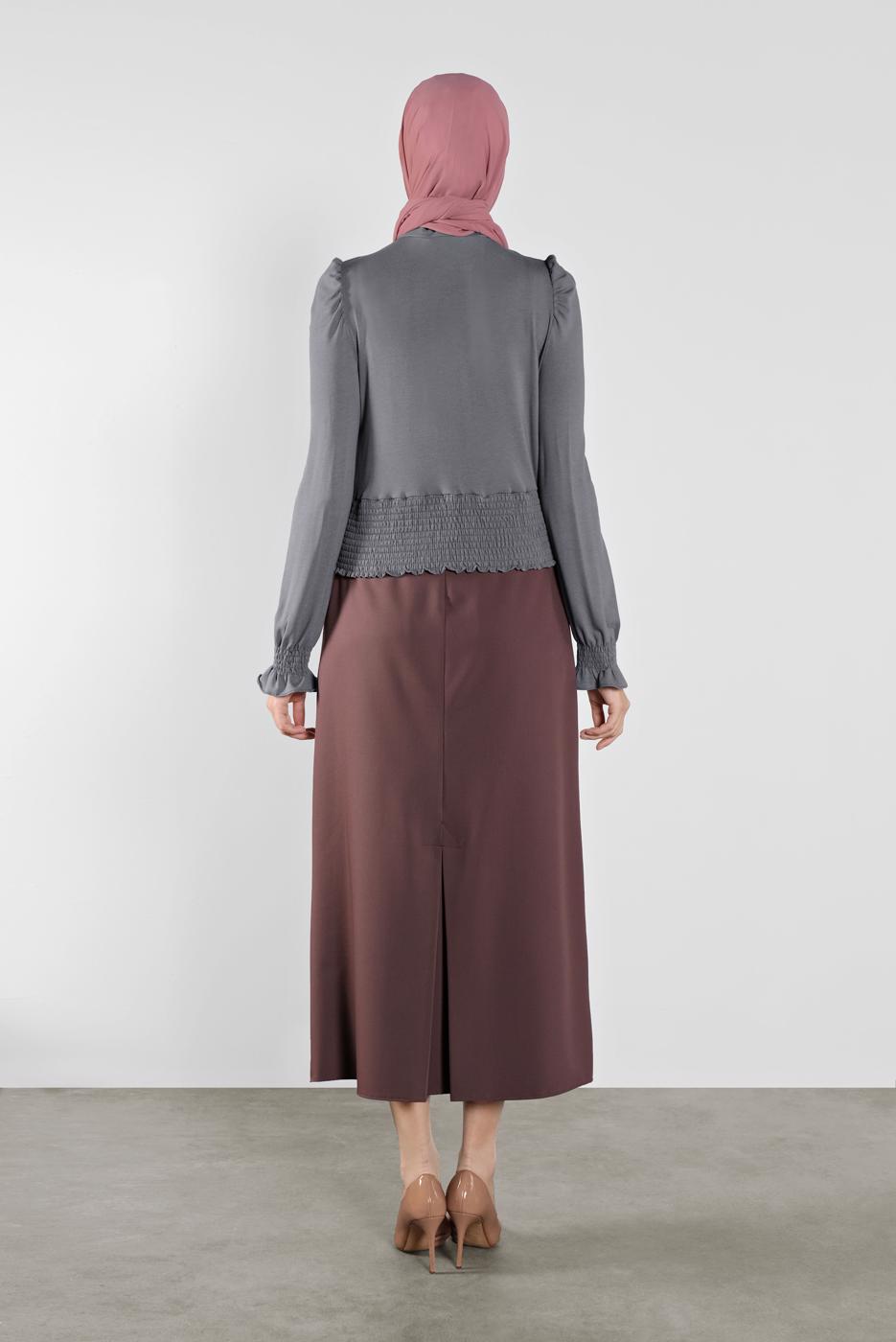 Tesettür giyim GRİ ALVİNA BEL KISMI LASTİKLİ BLUZ 41209	