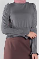 Tesettür giyim GRİ ALVİNA BEL KISMI LASTİKLİ BLUZ 41209	