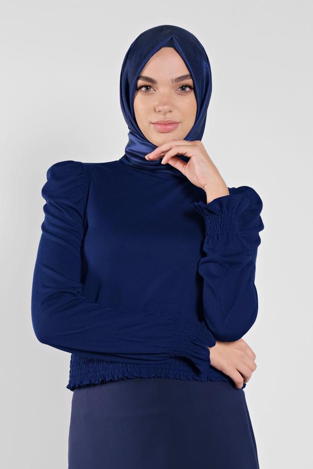 Hijab clothing NAVY BLUE ALVİNA ELASTIC WAIST BLOUSE 41209  - TRENDTESETTÜR