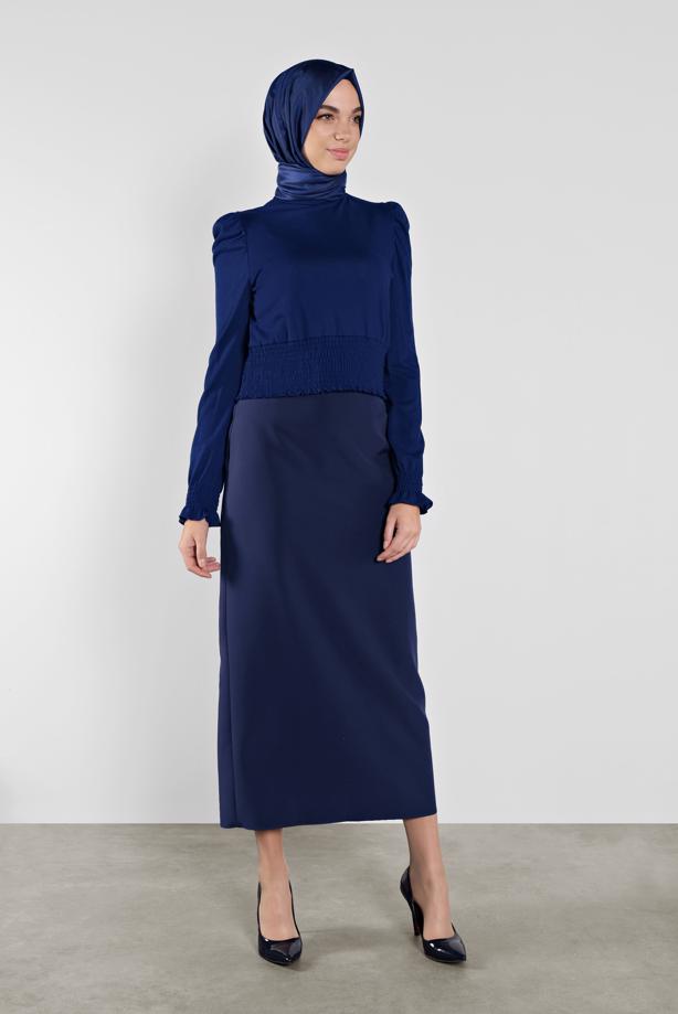 Hijab clothing NAVY BLUE ALVİNA ELASTIC WAIST BLOUSE 41209  - TRENDTESETTÜR