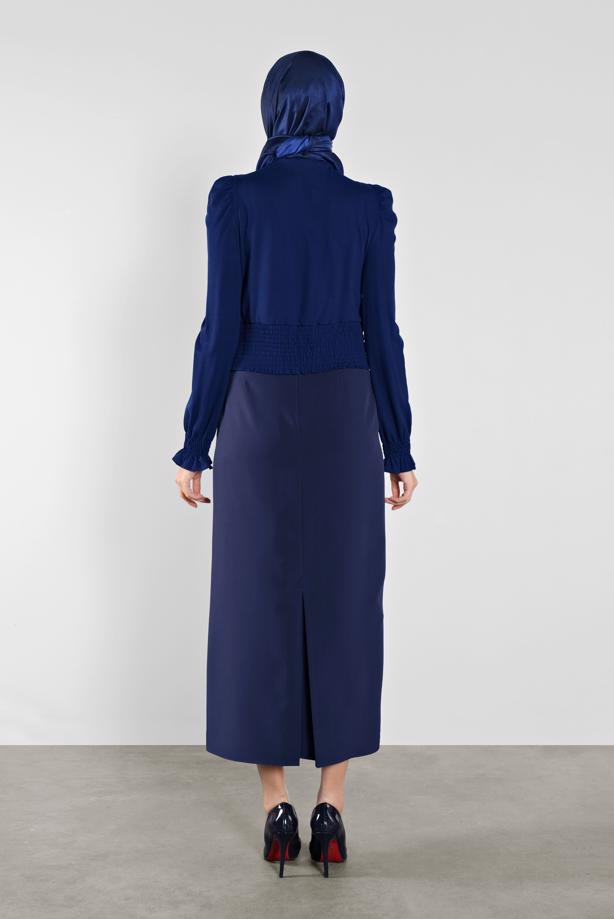 Hijab clothing NAVY BLUE ALVİNA ELASTIC WAIST BLOUSE 41209  - TRENDTESETTÜR
