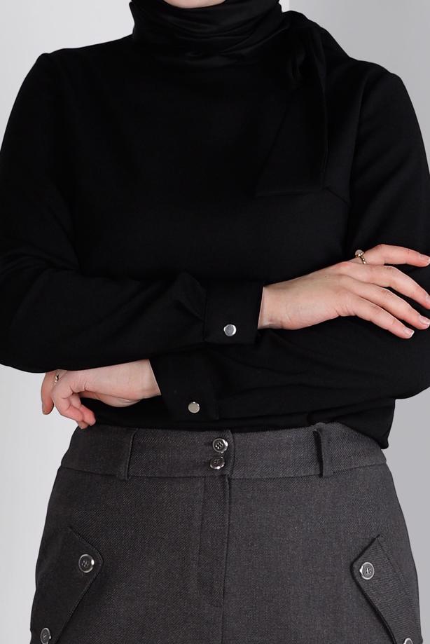 Hijab clothing BLACK ALVINA CREPE BLOUSE T 43381 - TRENDTESETTÜR