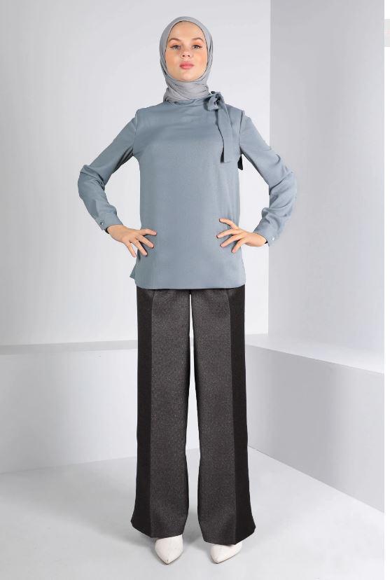 Hijab clothing GREY ALVINA CREPE BLOUSE T 43381 - TRENDTESETTÜR