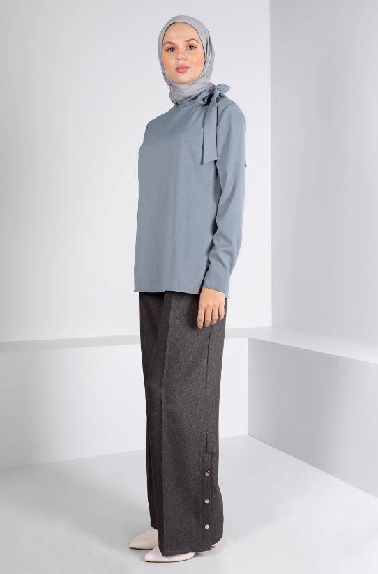 Hijab clothing GREY ALVINA CREPE BLOUSE T 43381 - TRENDTESETTÜR