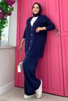 Tesettür giyim LACİVERT KENDİNDEN DESENLİ DÜĞMELİ TRİKO HIRKA 01222 