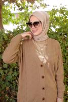 Tesettür giyim TABA KENDİNDEN DESENLİ DÜĞMELİ TRİKO HIRKA 01222 