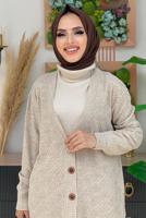 Tesettür giyim BEJ KENDİNDEN DESENLİ DÜĞMELİ TRİKO HIRKA 01222 