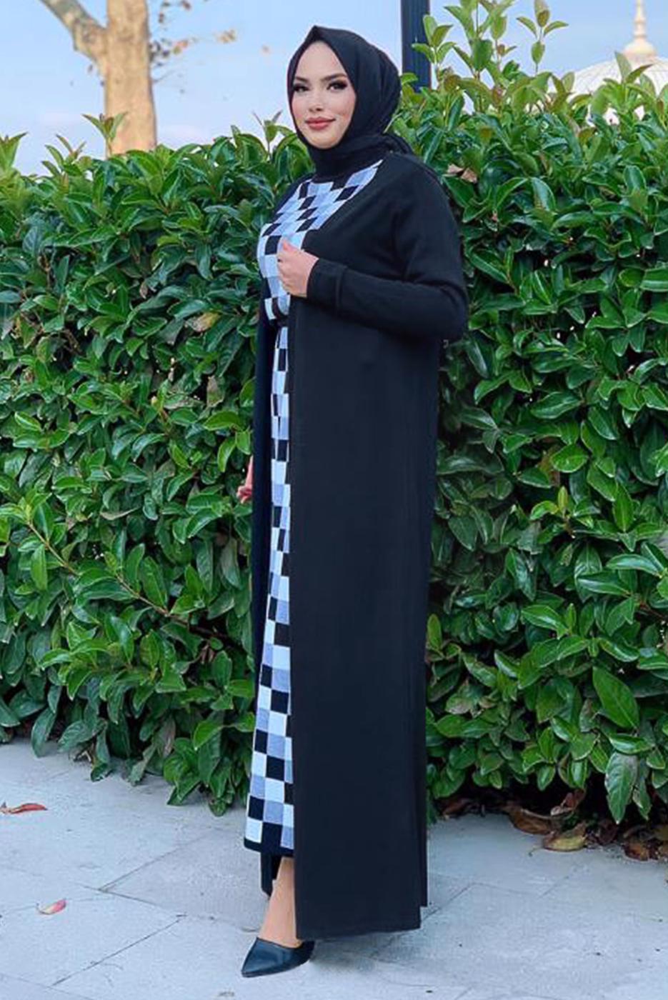Tesettür giyim SİYAH UZUN TRİKO HIRKA 02271 