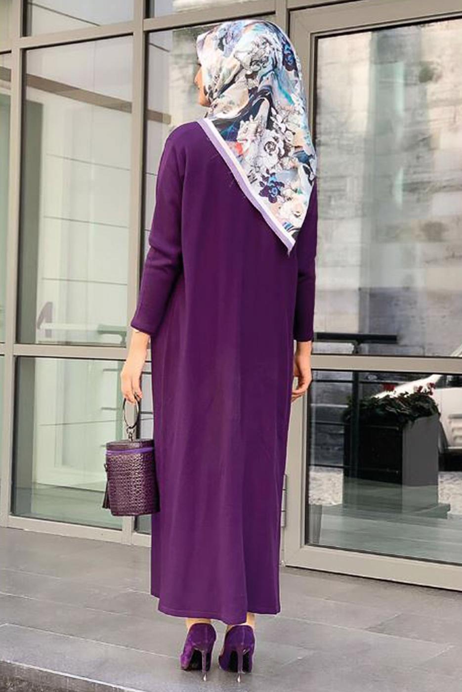 Tesettür giyim MOR UZUN TRİKO HIRKA 02271 