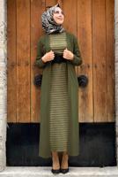 Tesettür giyim HAKİ UZUN TRİKO HIRKA 02271 