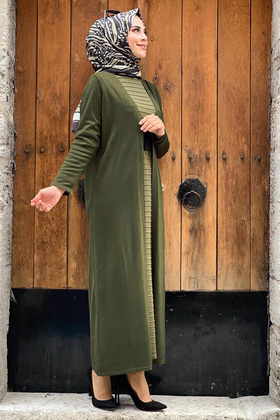 Tesettür giyim HAKİ UZUN TRİKO HIRKA 02271 