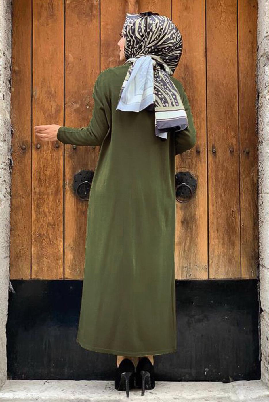 Tesettür giyim HAKİ UZUN TRİKO HIRKA 02271 