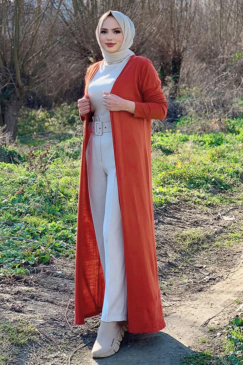 Tesettür giyim KAHVE UZUN TRİKO HIRKA 02271 