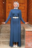 Tesettür giyim MAVİ UZUN TRİKO HIRKA 02271 