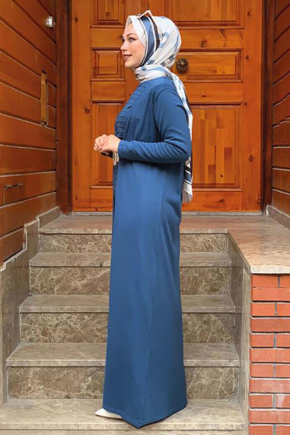 Tesettür giyim MAVİ UZUN TRİKO HIRKA 02271 
