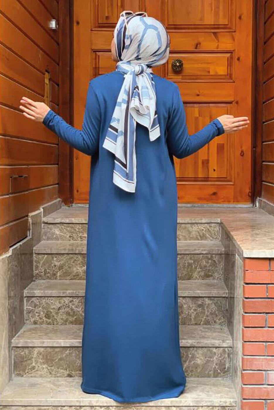 Tesettür giyim MAVİ UZUN TRİKO HIRKA 02271 