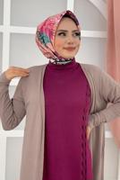 Tesettür giyim VİZON UZUN TRİKO HIRKA 02271 