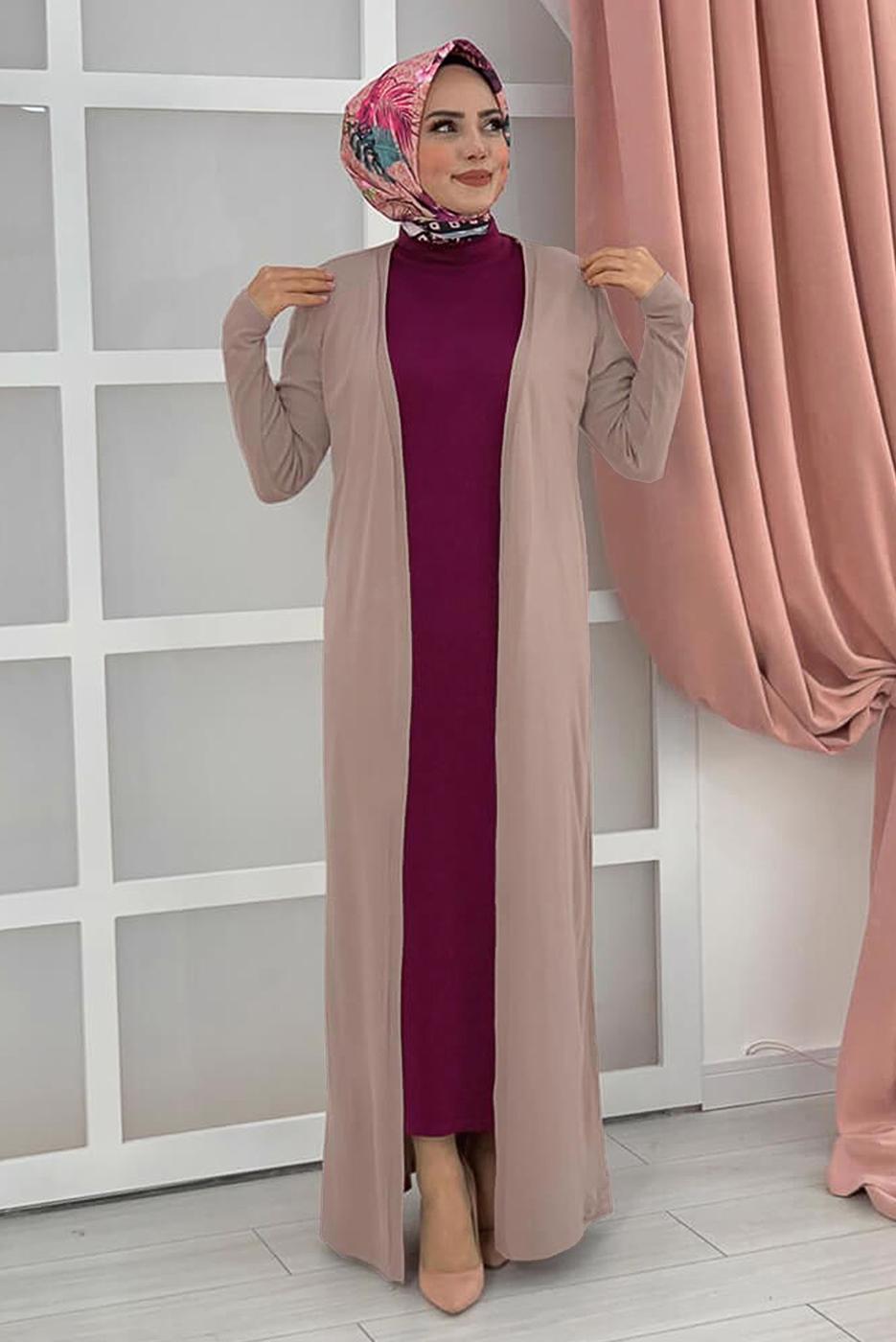 Tesettür giyim VİZON UZUN TRİKO HIRKA 02271 