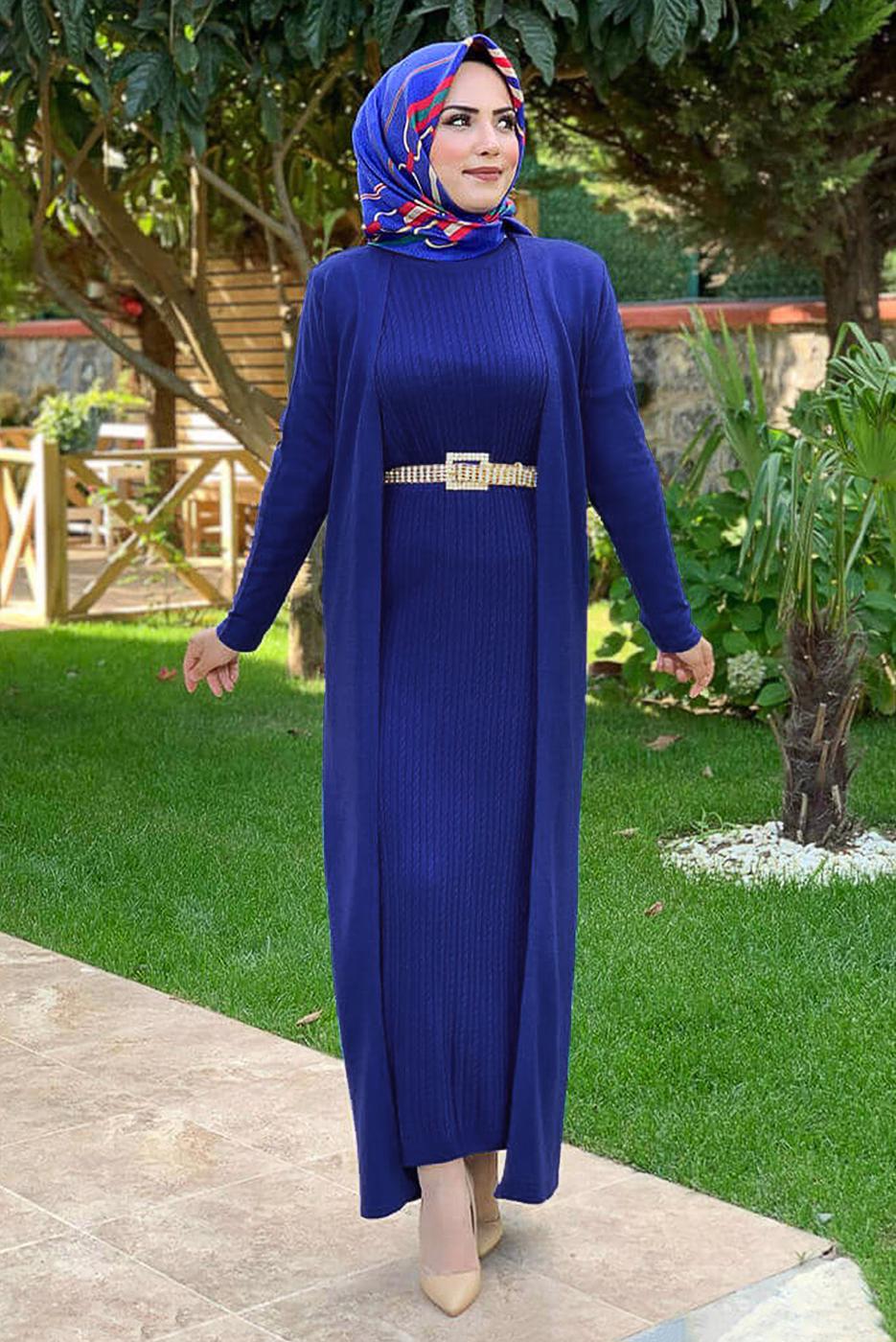 Tesettür giyim LACİVERT UZUN TRİKO HIRKA 02271 