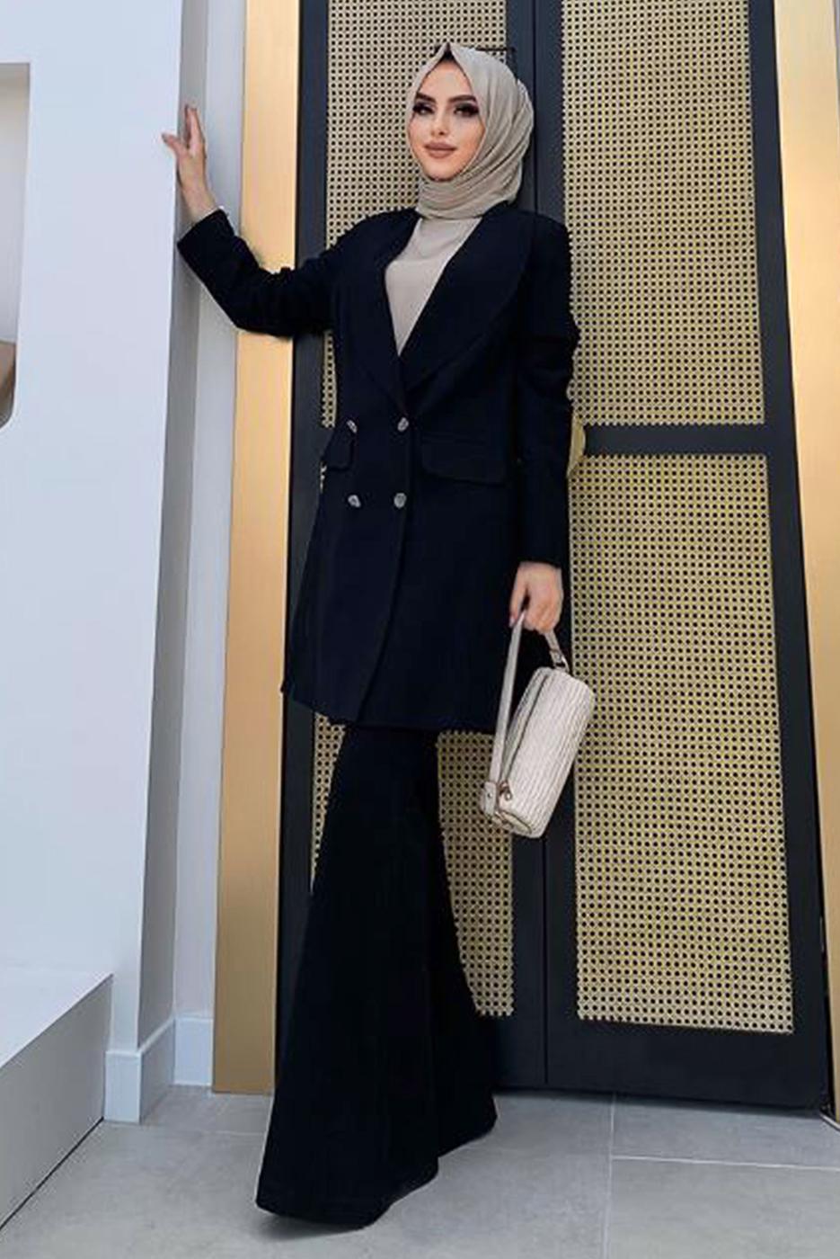 Vêtements hijab NOIR VESTE REMBOURRÉE À BOUTONS T 0667