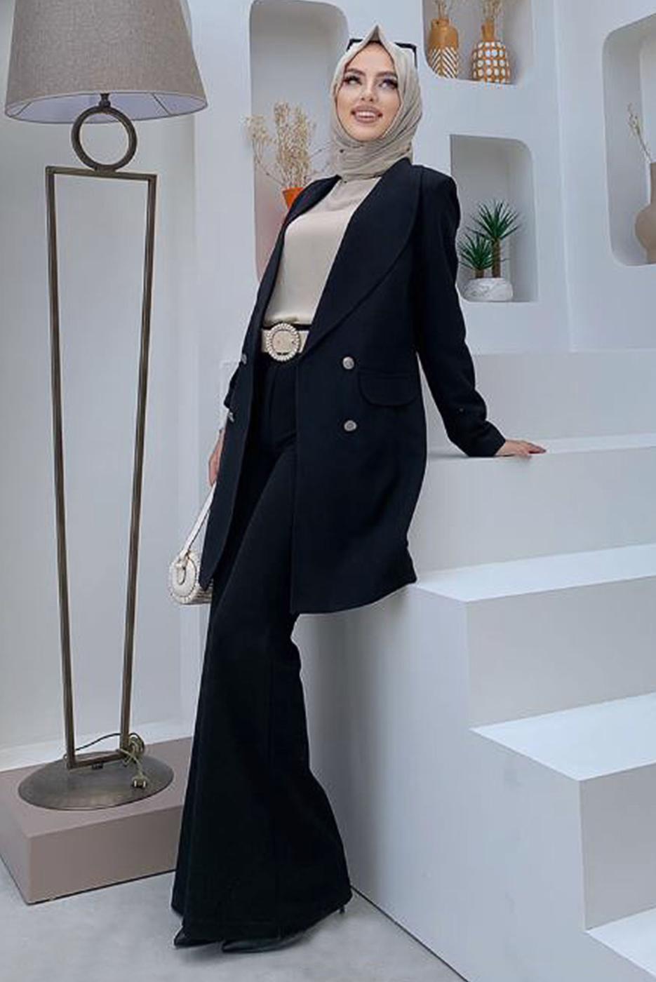 Vêtements hijab NOIR VESTE REMBOURRÉE À BOUTONS T 0667