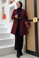 Tesettür giyim BORDO VATKALI DÜĞMELİ CEKET T 0667