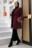 Tesettür giyim BORDO VATKALI DÜĞMELİ CEKET T 0667