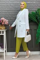 Tesettür giyim EKRU VATKALI DÜĞMELİ CEKET T 0667