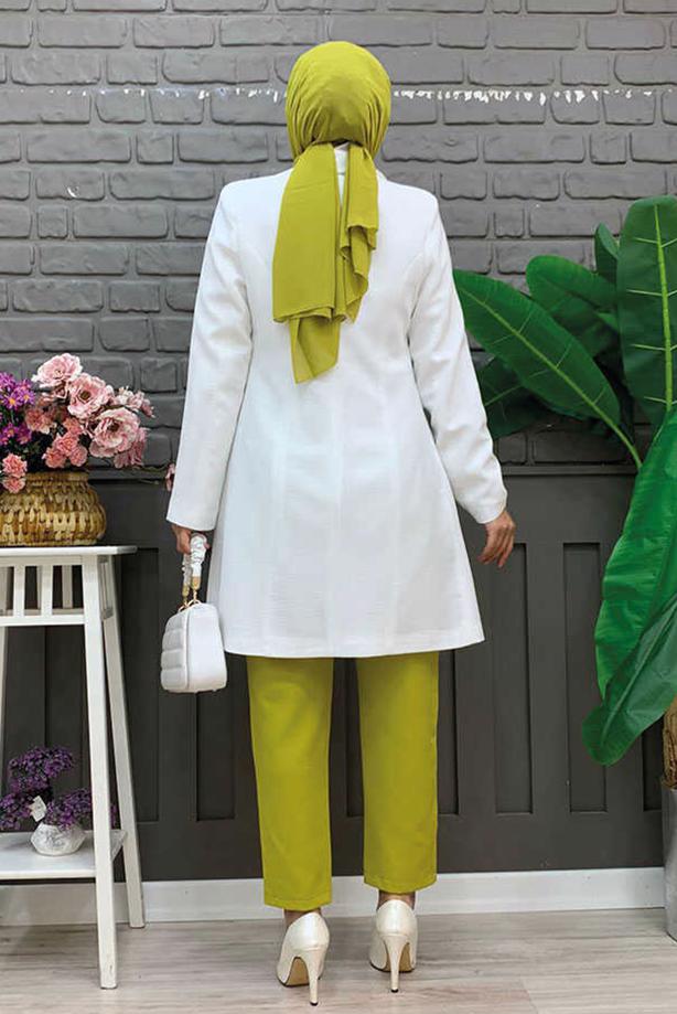 Tesettür giyim EKRU VATKALI DÜĞMELİ CEKET T 0667 - TRENDTESETTÜR