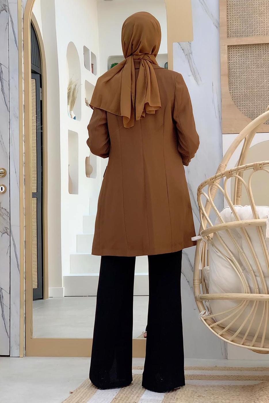 Vêtements hijab BRUN VESTE REMBOURRÉE À BOUTONS T 0667