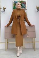 Tesettür giyim TABA VATKALI DÜĞMELİ CEKET T 0667