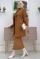 Tesettür giyim TABA VATKALI DÜĞMELİ CEKET T 0667