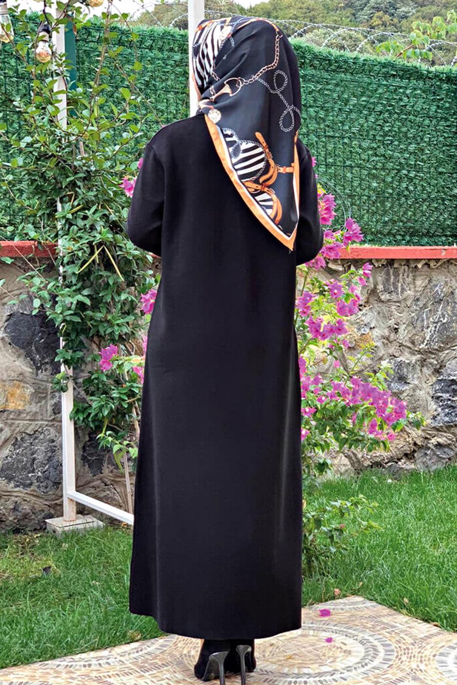 Tesettür giyim SİYAH DÜĞMELİ TRİKO HIRKA 11391 