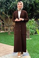 Tesettür giyim KAHVE DÜĞMELİ TRİKO HIRKA 11391 
