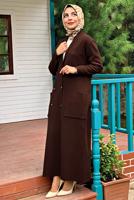 Tesettür giyim KAHVE DÜĞMELİ TRİKO HIRKA 11391 