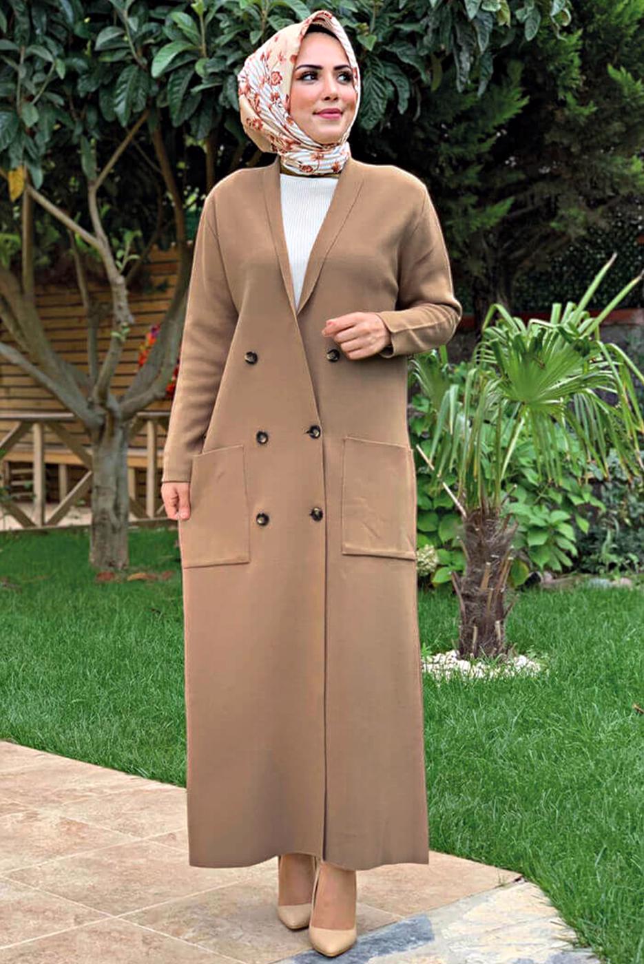 Tesettür giyim TABA DÜĞMELİ TRİKO HIRKA 11391 