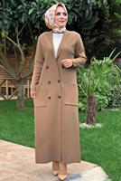 Tesettür giyim TABA DÜĞMELİ TRİKO HIRKA 11391 