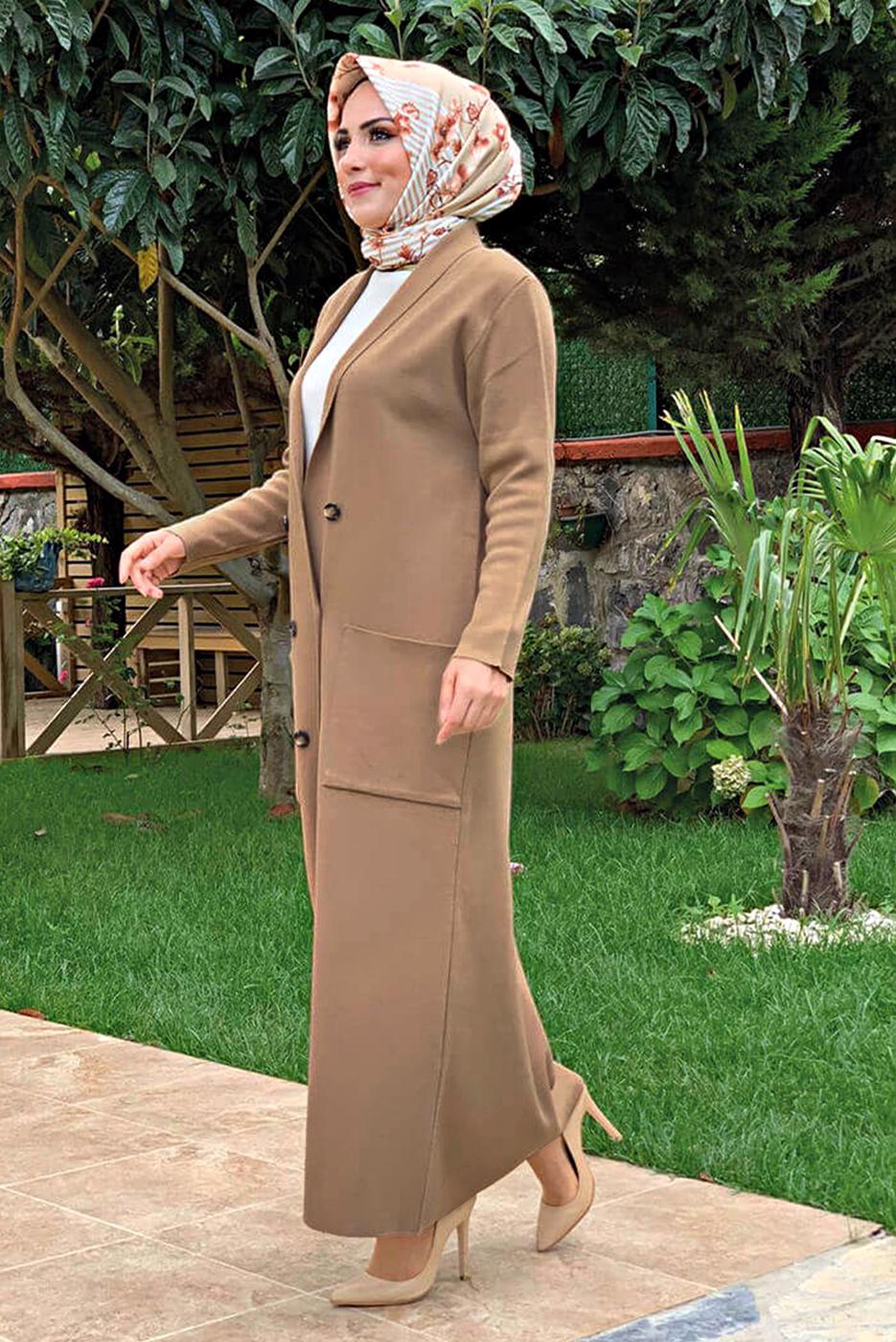 Tesettür giyim TABA DÜĞMELİ TRİKO HIRKA 11391 