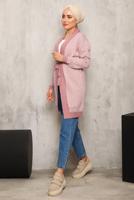 Tesettür giyim PUDRA KUŞAKLI DESENLİ TRİKO HIRKA 1692 