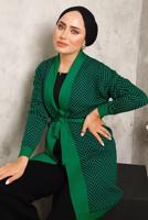 Tesettür giyim YEŞİL KUŞAKLI DESENLİ TRİKO HIRKA 1692 