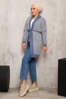 Tesettür giyim LACİVERT KUŞAKLI DESENLİ TRİKO HIRKA 1692 