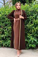 Tesettür giyim KAHVE ÇİZGİLİ TRİKO HIRKA 22102