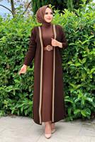 Tesettür giyim KAHVE ÇİZGİLİ TRİKO HIRKA 22102