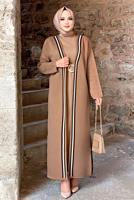 Tesettür giyim TABA ÇİZGİLİ TRİKO HIRKA 22102