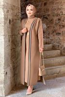 Tesettür giyim TABA ÇİZGİLİ TRİKO HIRKA 22102