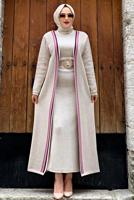 Tesettür giyim BEJ ÇİZGİLİ TRİKO HIRKA 22102